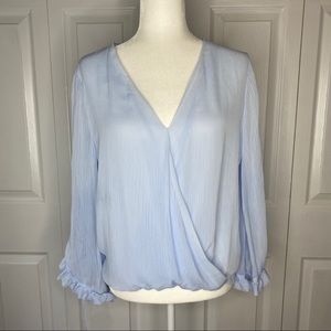 🔥SOLD🔥Zara Basic Faux Wrap Ruffle Shirt Blue Size Small